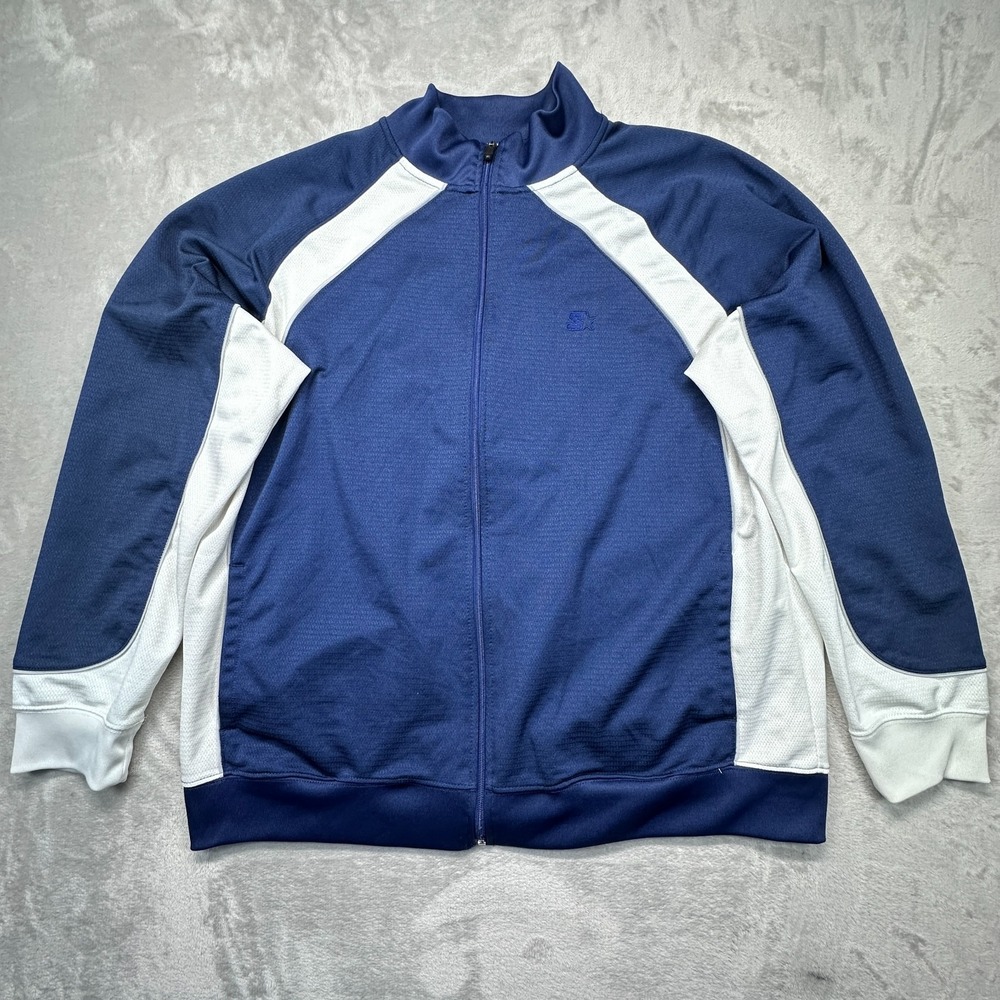 Vintage Starter Mens XL Navy White‎ Warm Up Track Jacket Y2K Stretch Full Zip